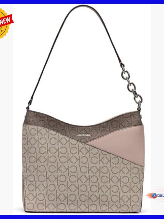 Handbags - Vegan Leather Hobo Bag with Chain Strap, Zipper Closure, Interior Pockets